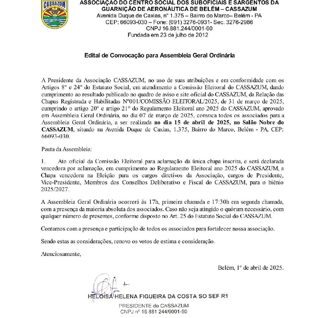 Edital de Convocação para Assembleia Geral Ordinária…