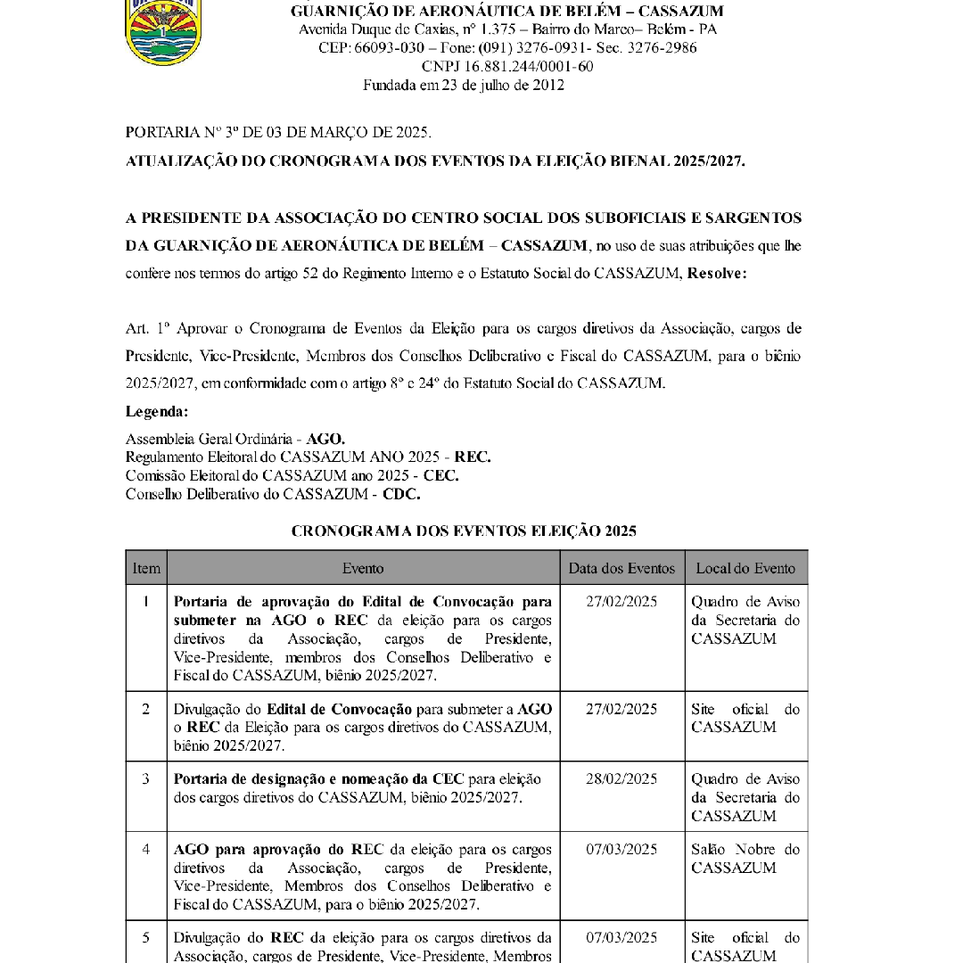 ATUALIZAÇÃO DO CRONOGRAMA DOS EVENTOS DA ELEIÇÃO…